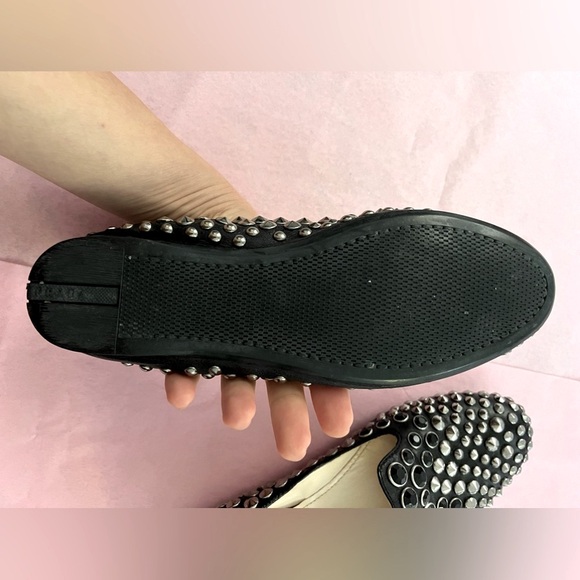 PRADA Studded Crystals Black Leather Slip On Smoking Loafers Flats Shoes Sz 38 - Picture 9 of 10